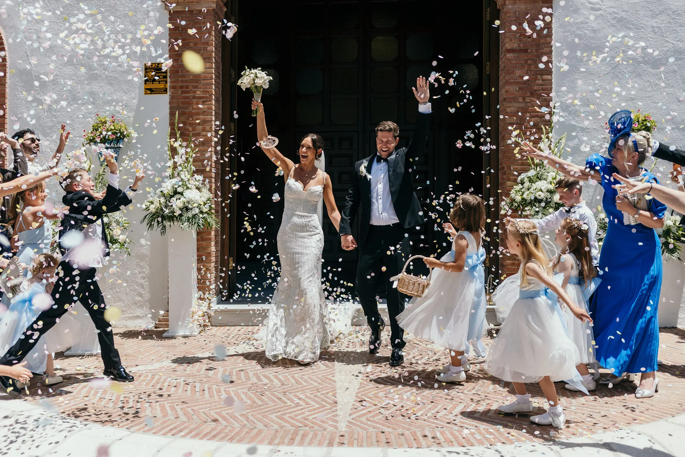Confetti exit outside the church in Mijas Pueblo
