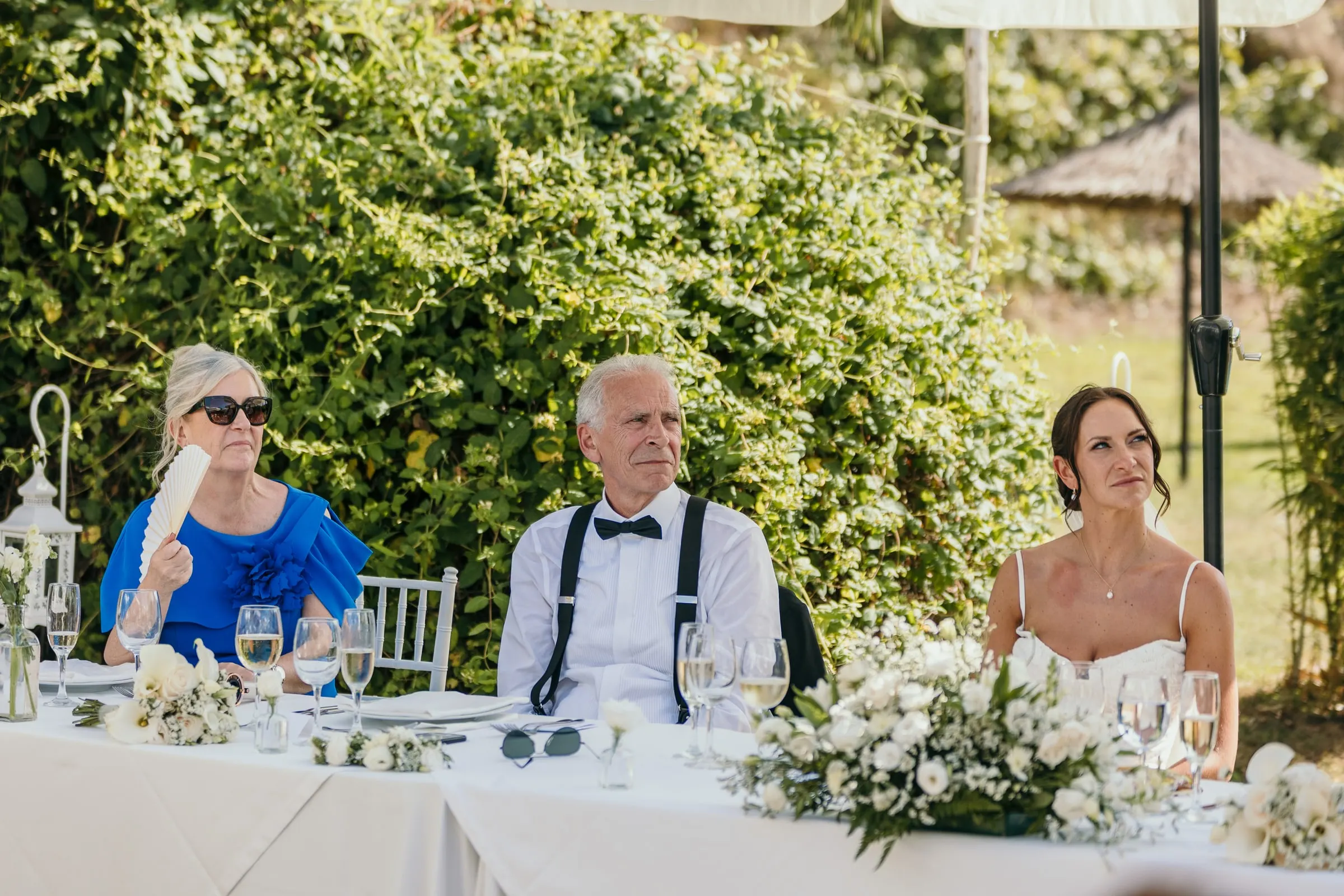 Top table in the garden with family, wedding reception in Mijas